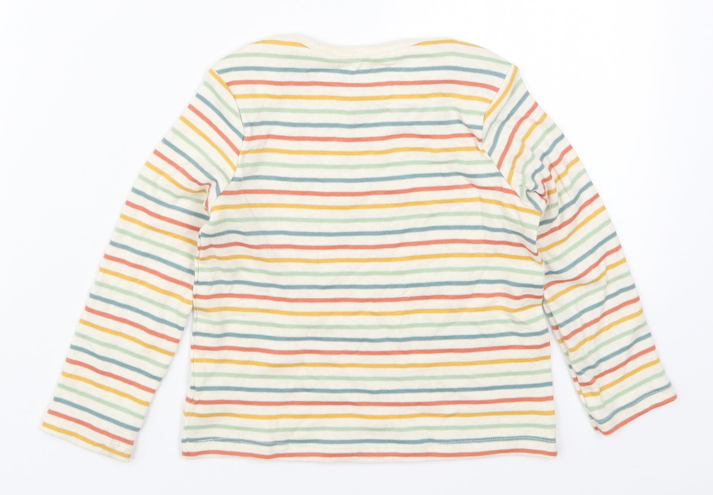 Fred & Flo Boys Multicoloured Striped Cotton Basic T-Shirt Size 2-3 Years Round Neck Pullover
