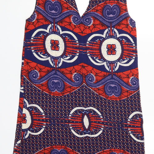 NEXT Womens Blue Geometric Viscose Basic Tank Size 10 V-Neck - Red