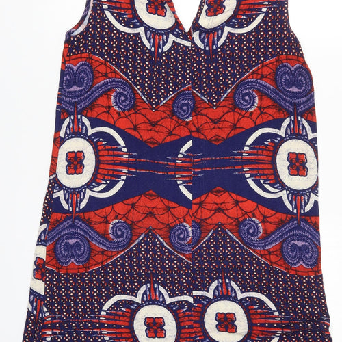 NEXT Womens Blue Geometric Viscose Basic Tank Size 10 V-Neck - Red
