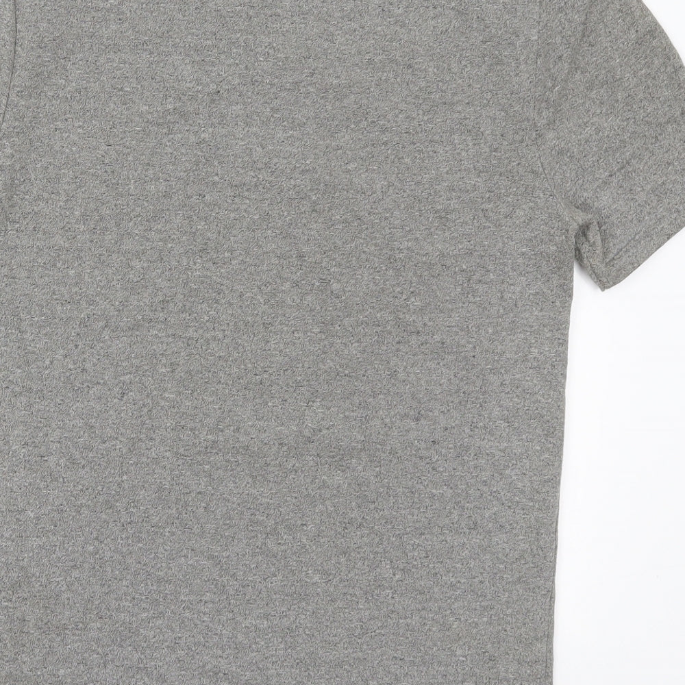 River Island Mens Grey  Cotton  T-Shirt Size S Henley
