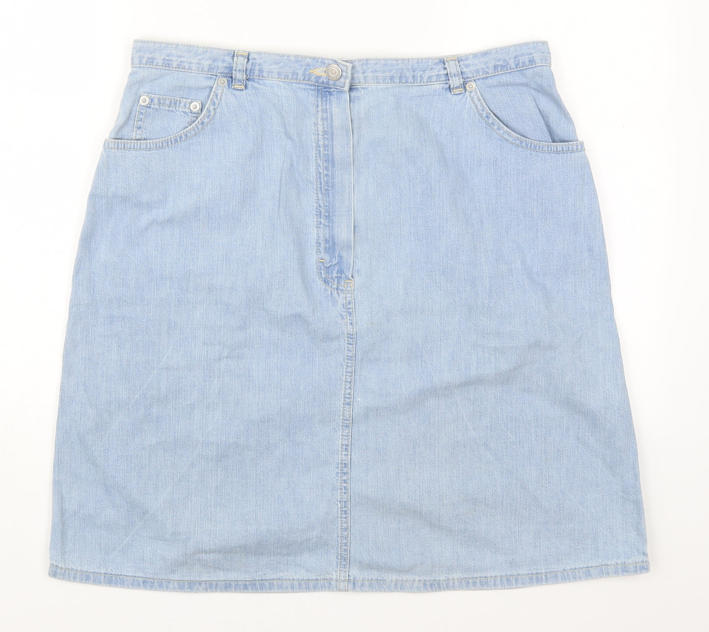 Preworn Womens Blue  Cotton A-Line Skirt Size 34 in   Button