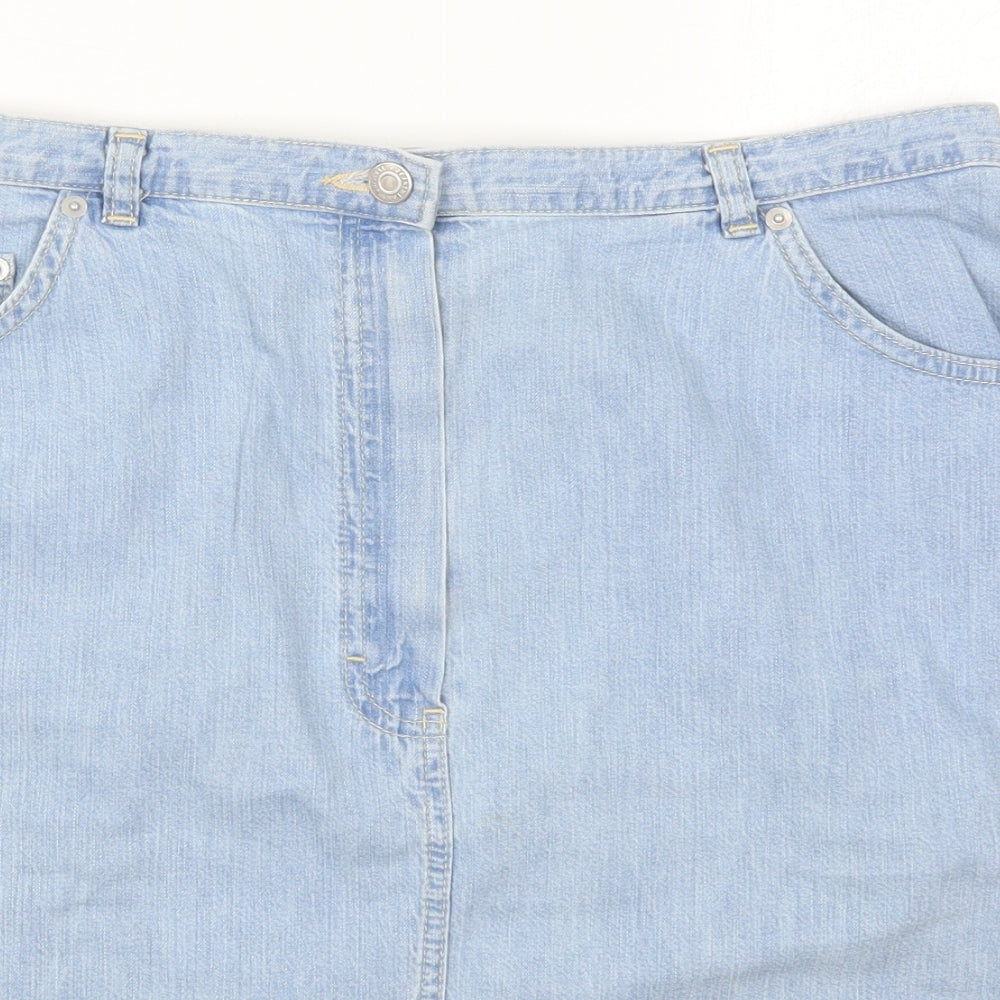 Preworn Womens Blue  Cotton A-Line Skirt Size 34 in   Button