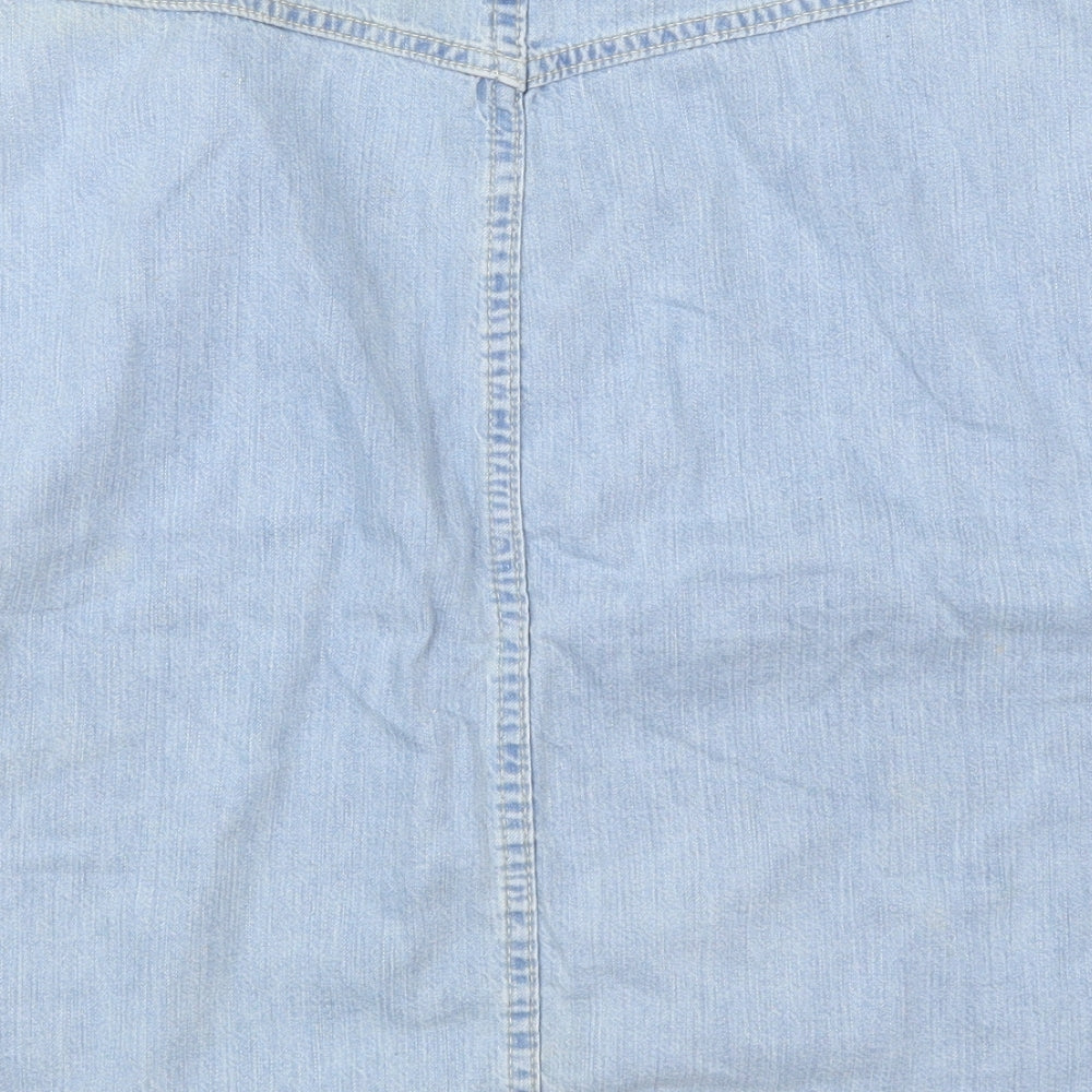 Preworn Womens Blue  Cotton A-Line Skirt Size 34 in   Button