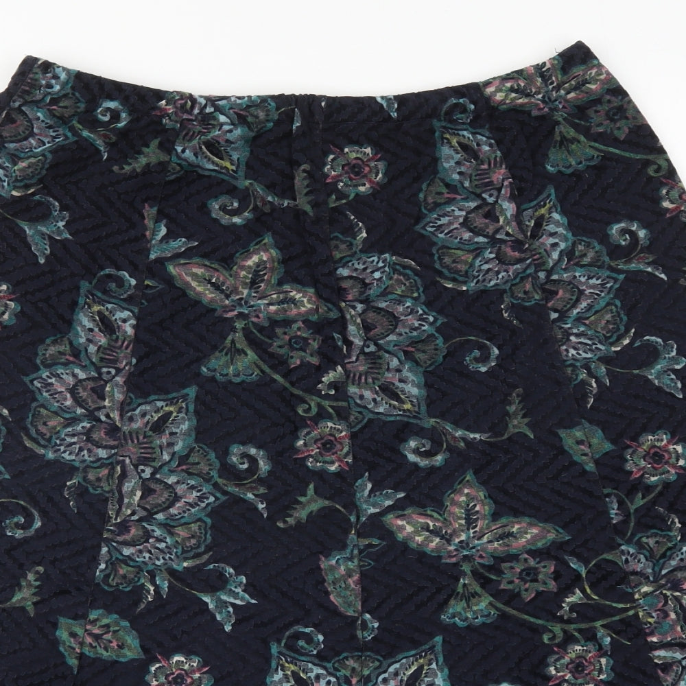 Marks and Spencer Womens Blue Floral Polyester A-Line Skirt Size 16