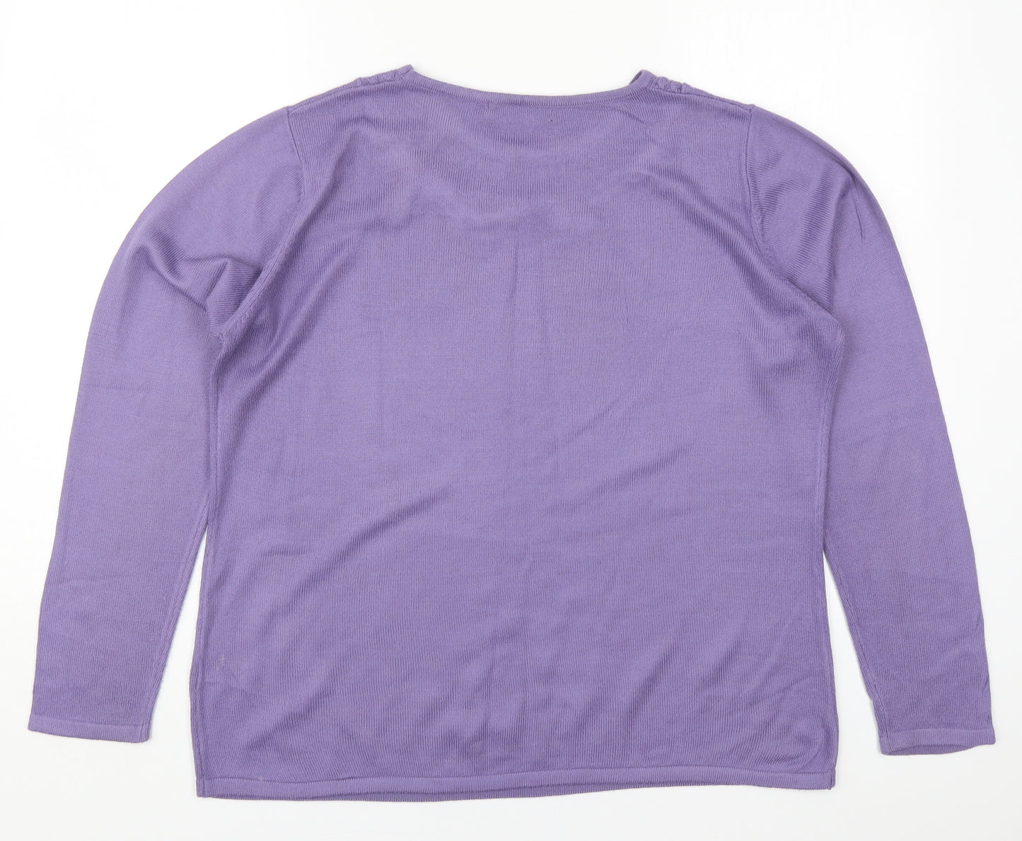 Bonmarché Womens Purple Round Neck  Acrylic Pullover Jumper Size M   - Leaves