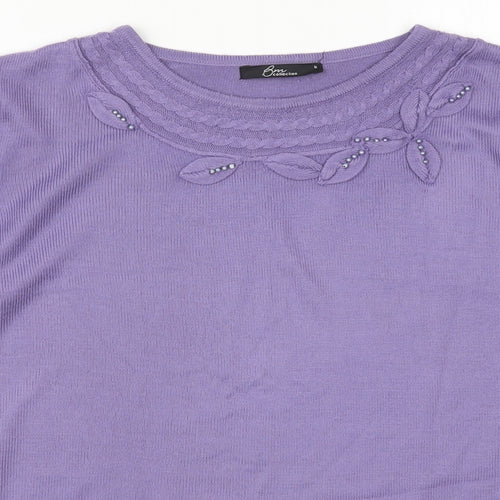 Bonmarché Womens Purple Round Neck  Acrylic Pullover Jumper Size M   - Leaves