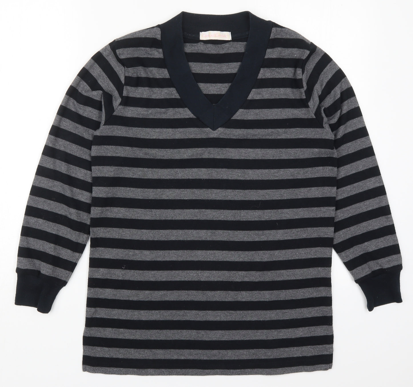 Casual Comfort Womens Grey Striped Polyester Pullover Sweatshirt Size 12  Pullover