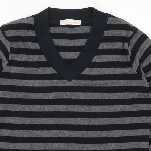 Casual Comfort Womens Grey Striped Polyester Pullover Sweatshirt Size 12  Pullover