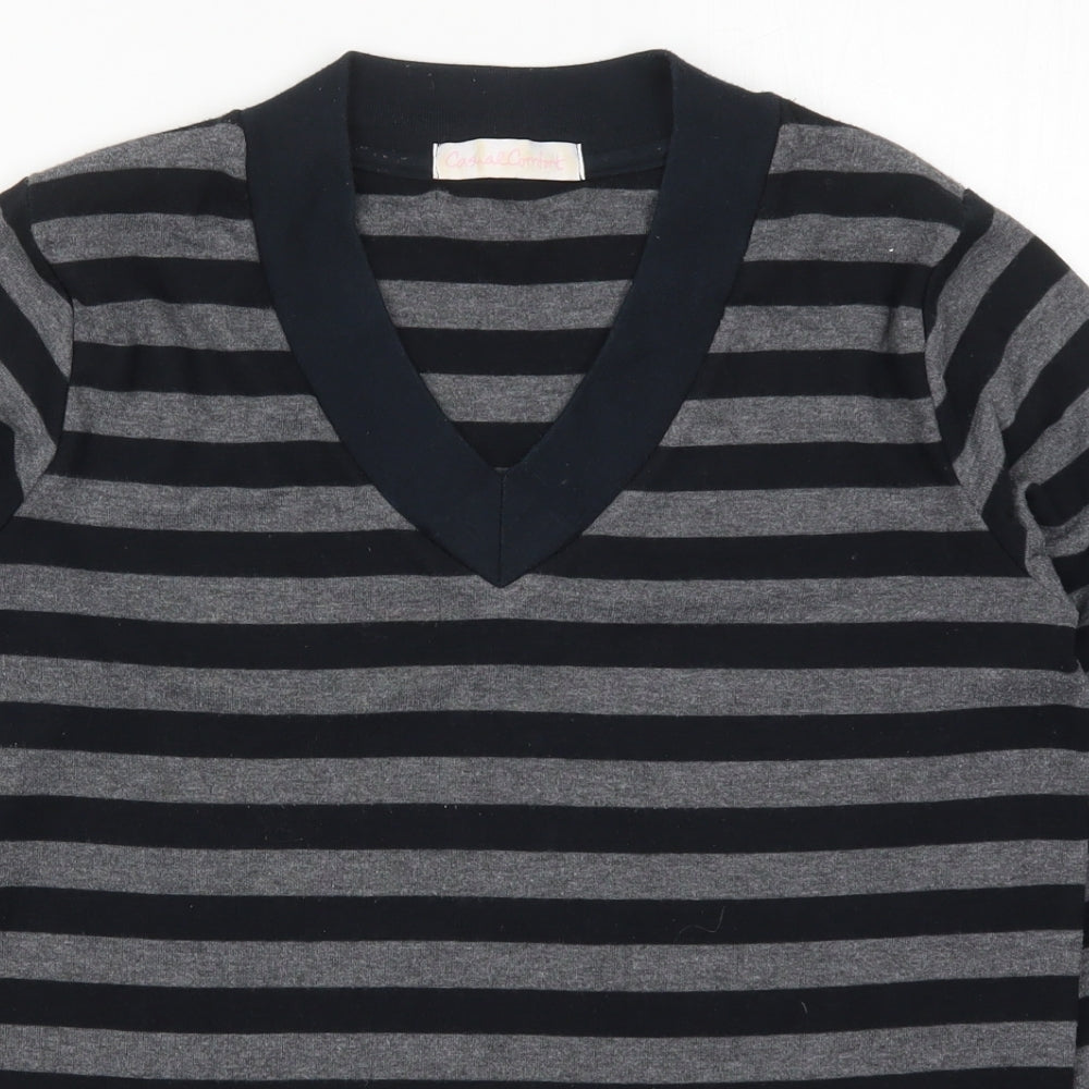Casual Comfort Womens Grey Striped Polyester Pullover Sweatshirt Size 12  Pullover