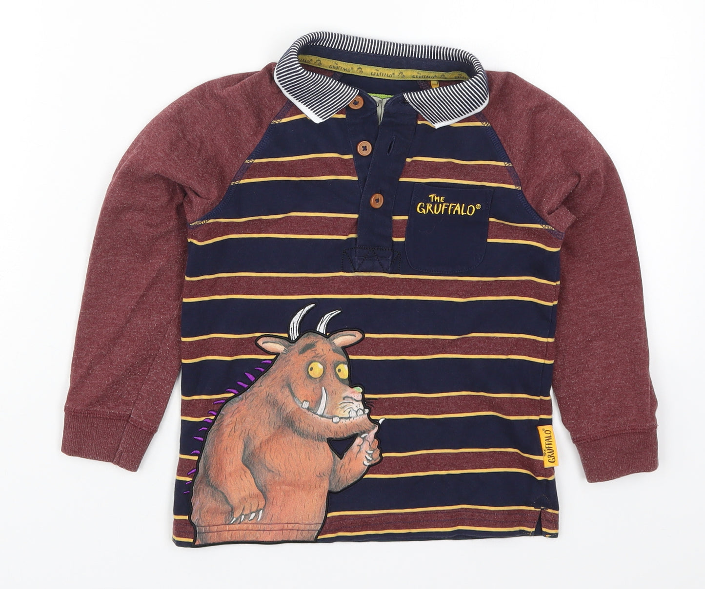 TU Boys Red Striped Cotton Basic Polo Size 4-5 Years Collared Pullover - The Gruffalo