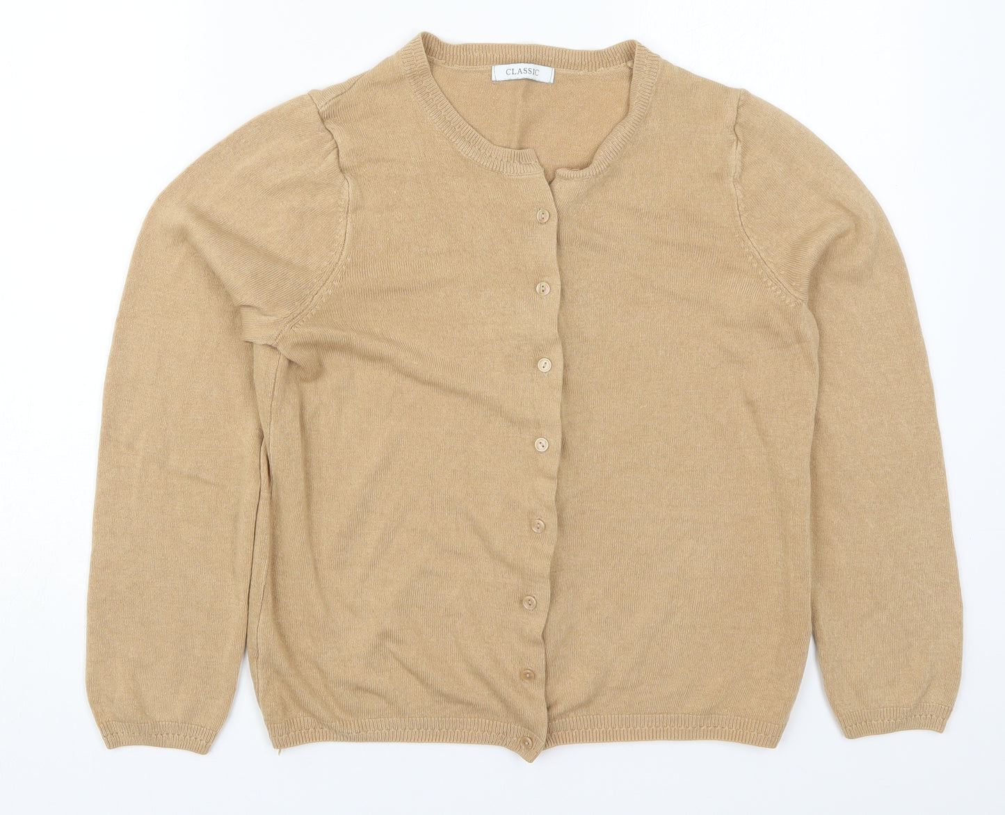 Marks and Spencer Womens Beige Round Neck  Acrylic Cardigan Jumper Size 12