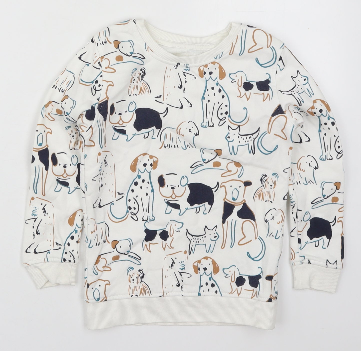 George Boys White  Cotton Pullover Sweatshirt Size 5-6 Years  Pullover - Dogs