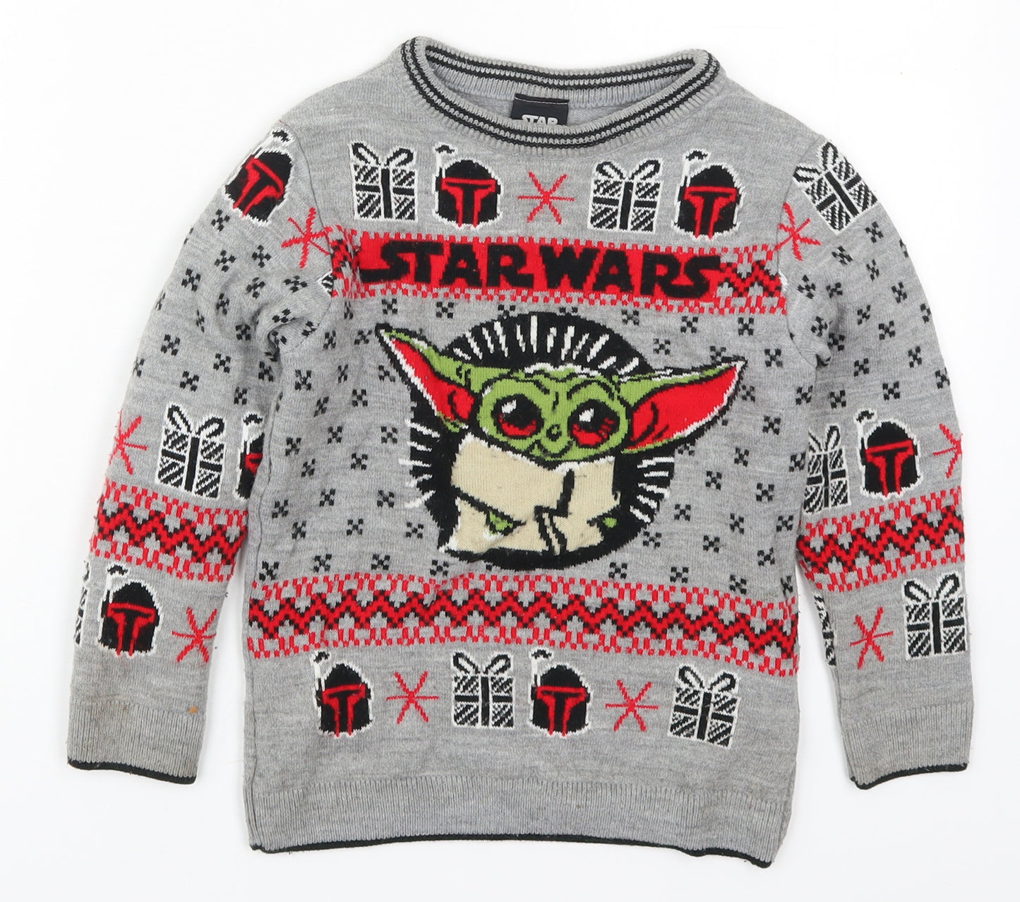 Pop Gear Boys Grey Round Neck  Acrylic Pullover Jumper Size 5-6 Years  Pullover - Christmas Star Wars