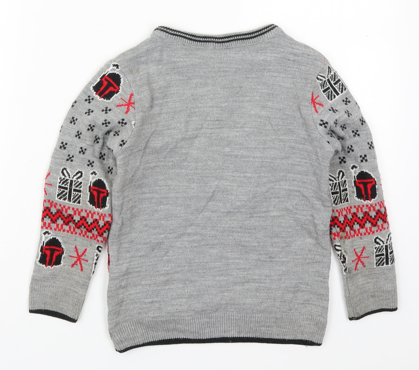 Pop Gear Boys Grey Round Neck  Acrylic Pullover Jumper Size 5-6 Years  Pullover - Christmas Star Wars