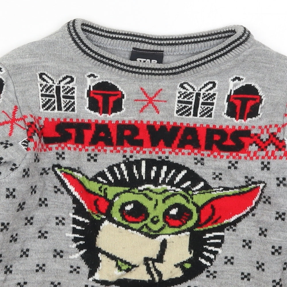 Pop Gear Boys Grey Round Neck  Acrylic Pullover Jumper Size 5-6 Years  Pullover - Christmas Star Wars