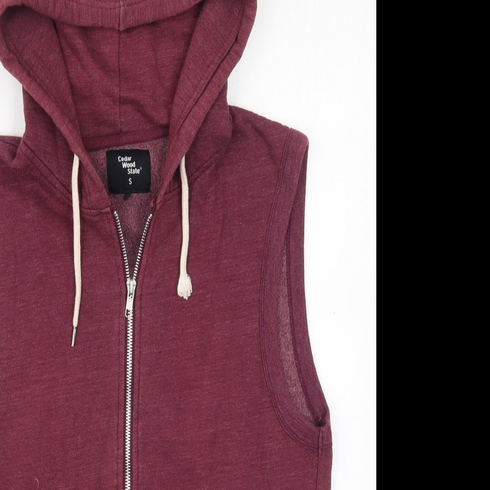Cedar Wood State Mens Red  Cotton Full Zip Hoodie Size S