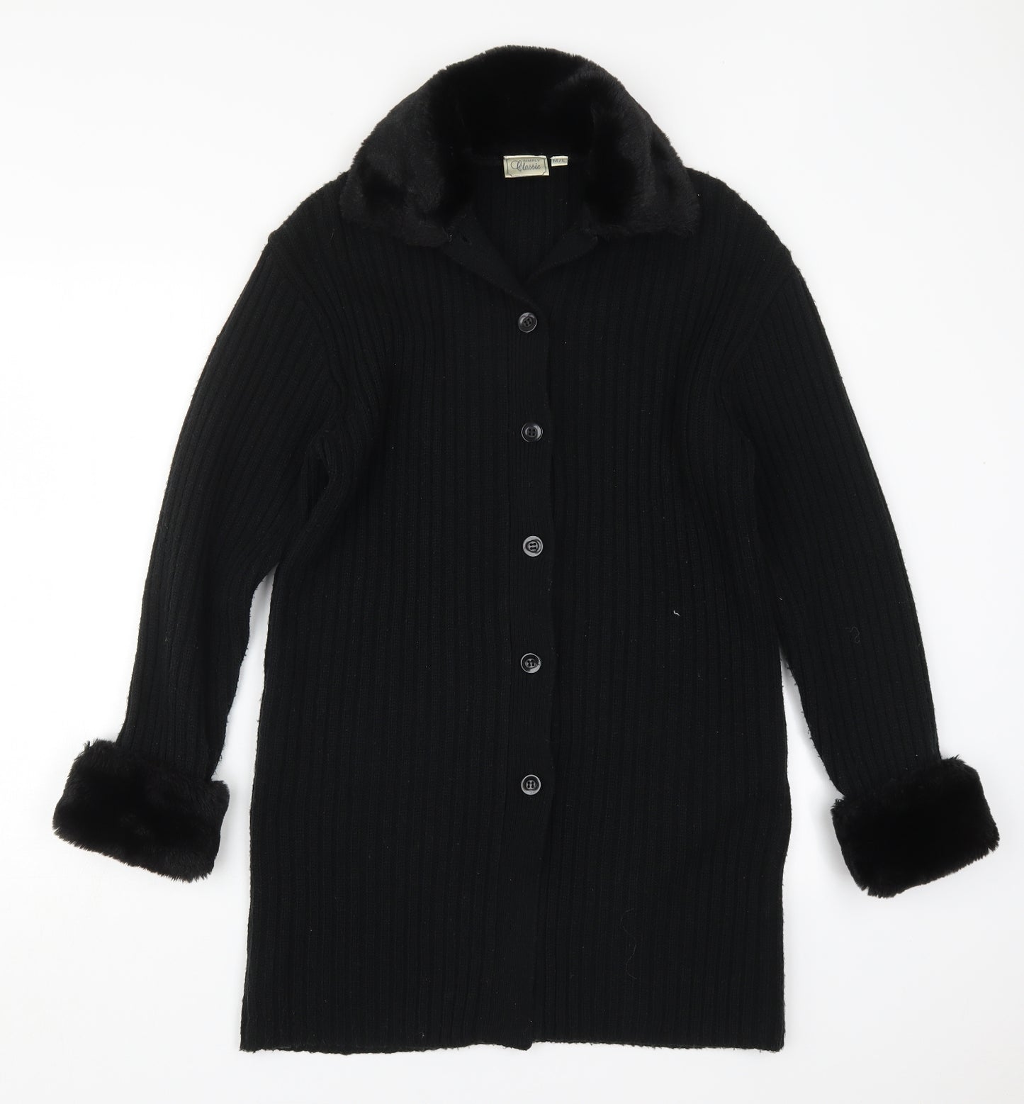 Simply Classic Womens Black Collared  Acrylic Cardigan Jumper Size M