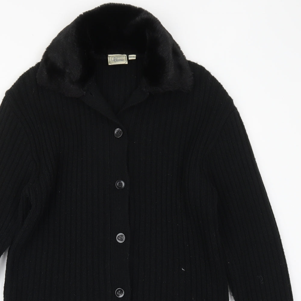 Simply Classic Womens Black Collared  Acrylic Cardigan Jumper Size M