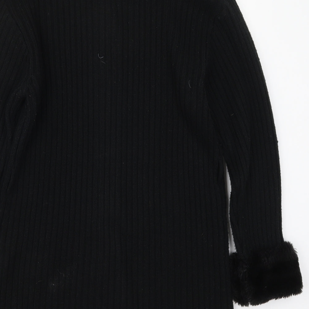 Simply Classic Womens Black Collared  Acrylic Cardigan Jumper Size M