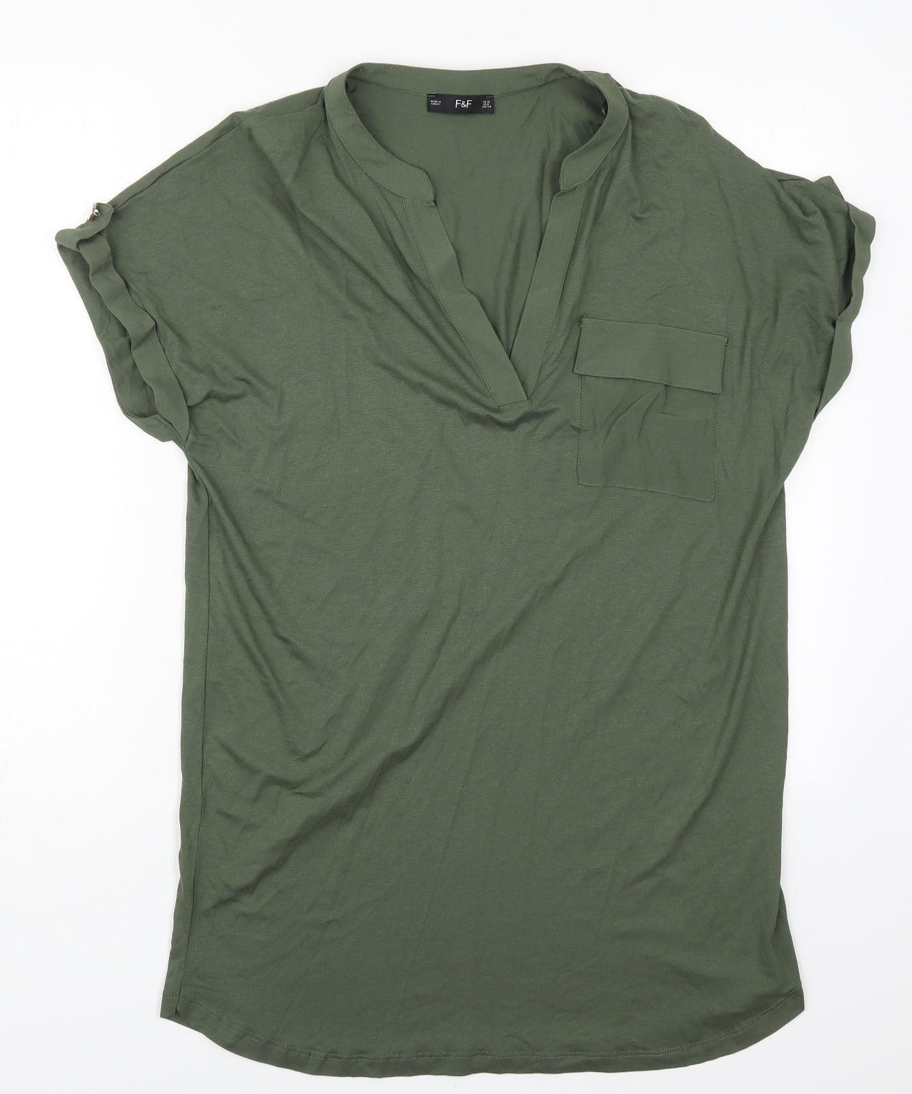 F&F Womens Green  Viscose Basic T-Shirt Size 12 V-Neck