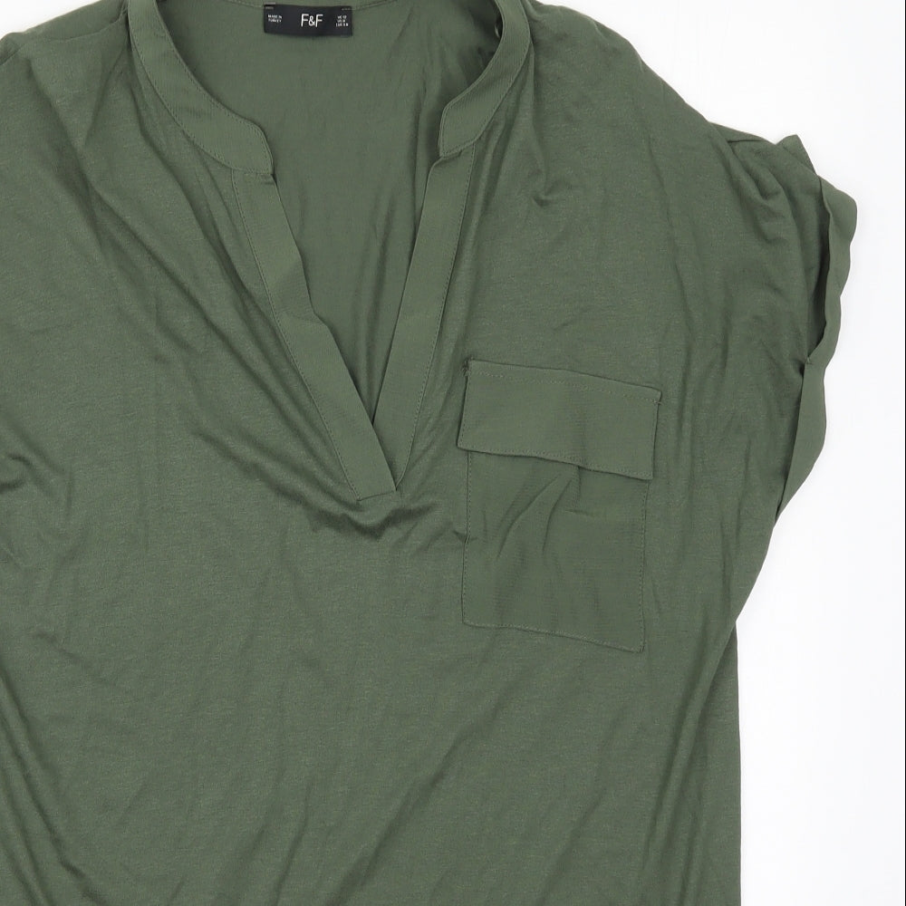 F&F Womens Green  Viscose Basic T-Shirt Size 12 V-Neck