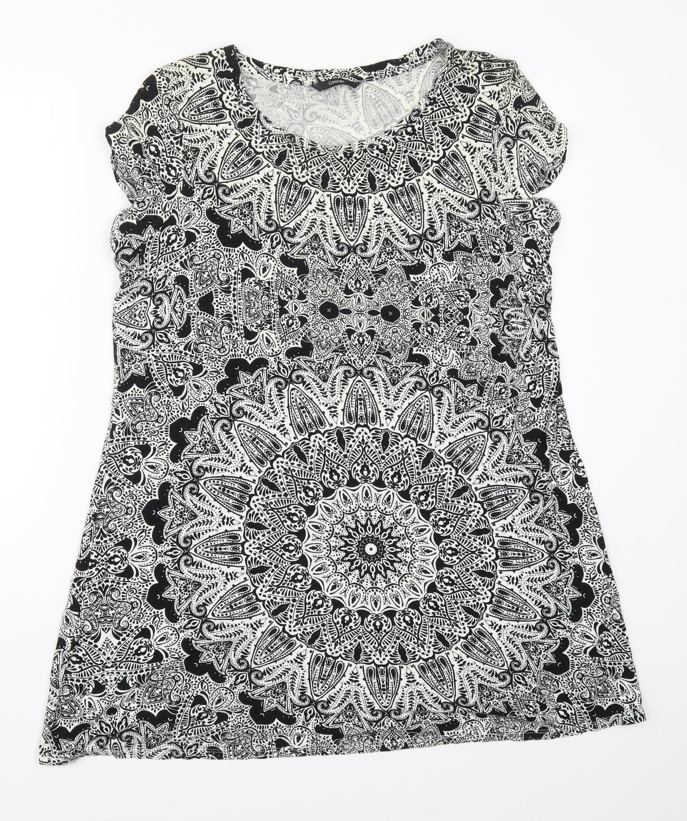 George Womens Black Geometric Viscose Basic T-Shirt Size 16 Round Neck - Black and White