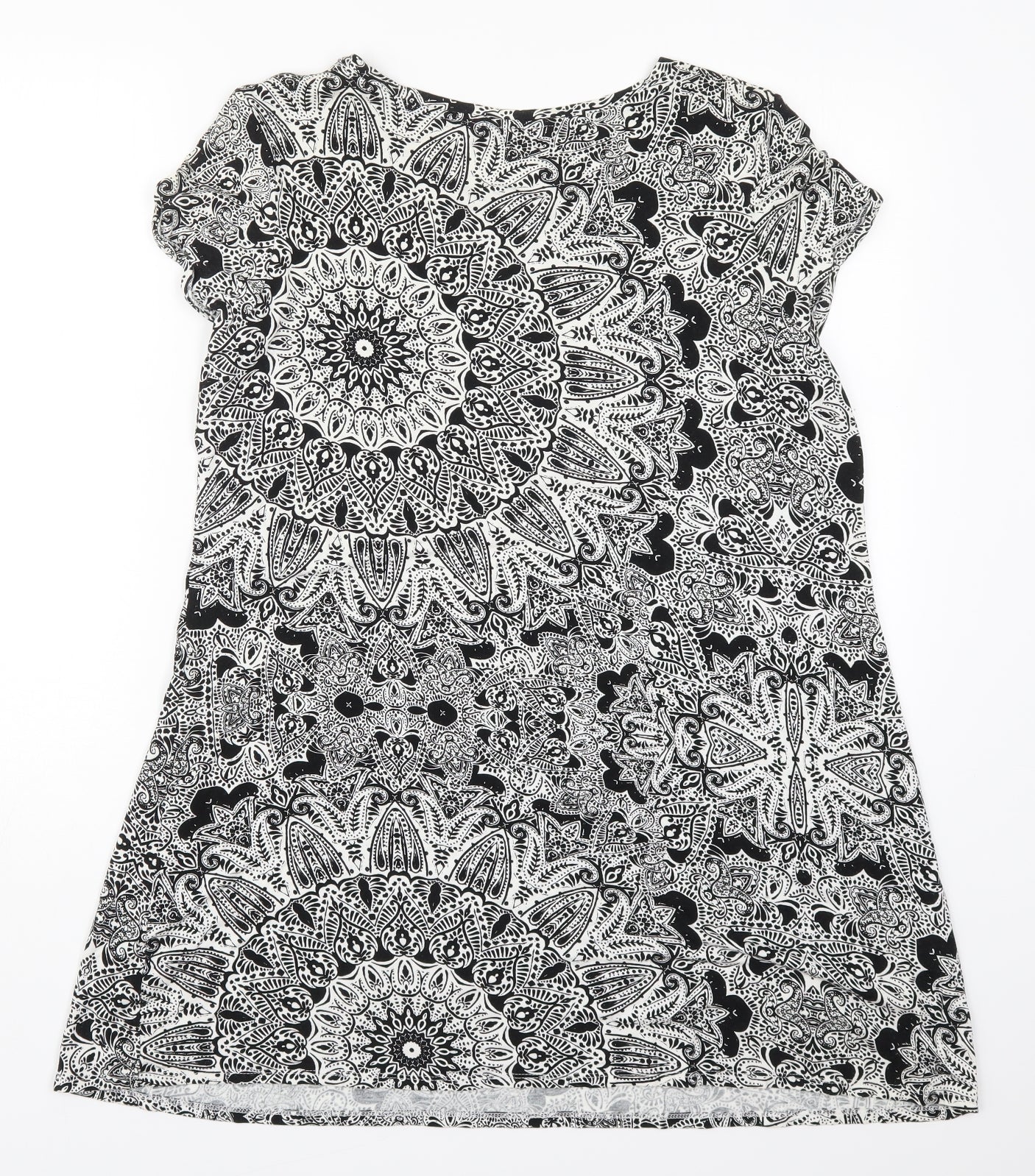 George Womens Black Geometric Viscose Basic T-Shirt Size 16 Round Neck - Black and White