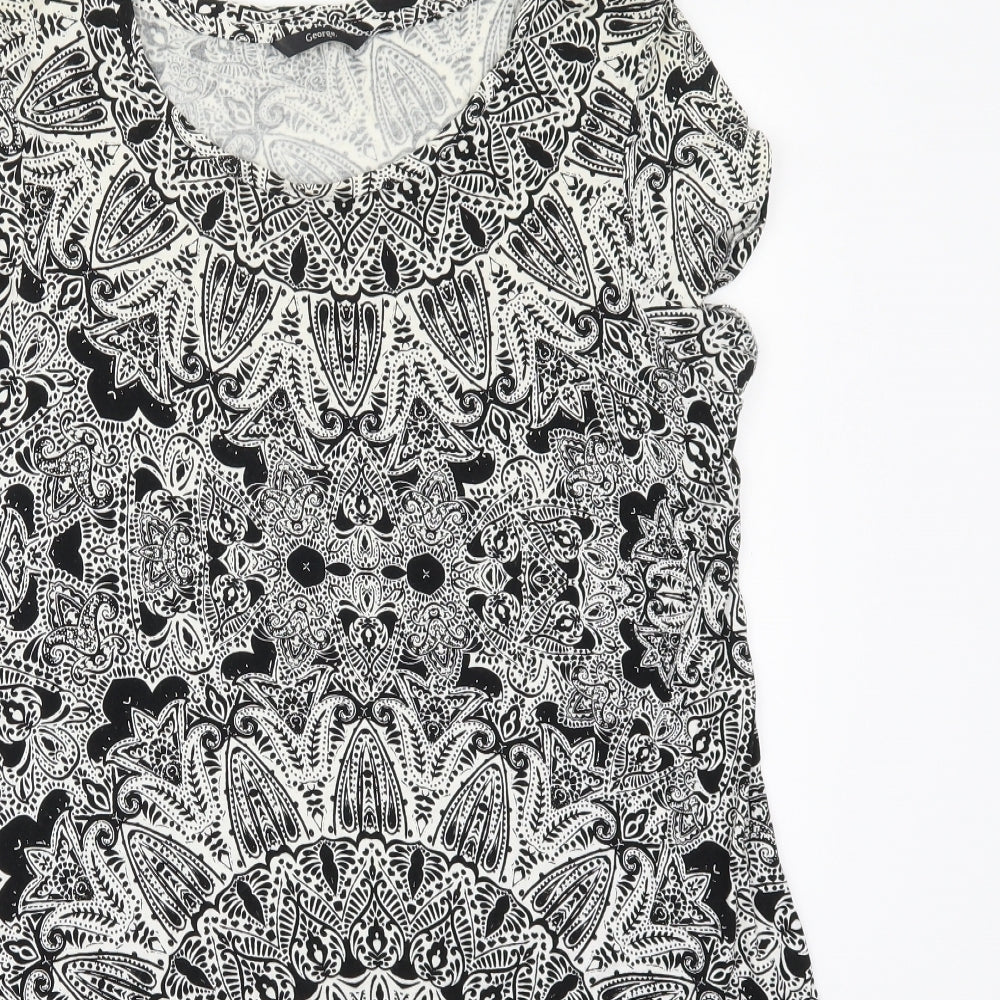 George Womens Black Geometric Viscose Basic T-Shirt Size 16 Round Neck - Black and White
