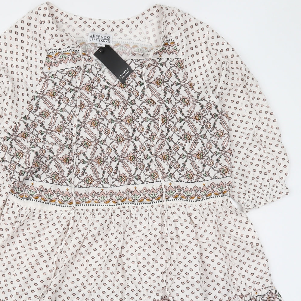 Jeff Banks Womens Multicoloured Floral Viscose Trapeze & Swing  Size 14  V-Neck Pullover