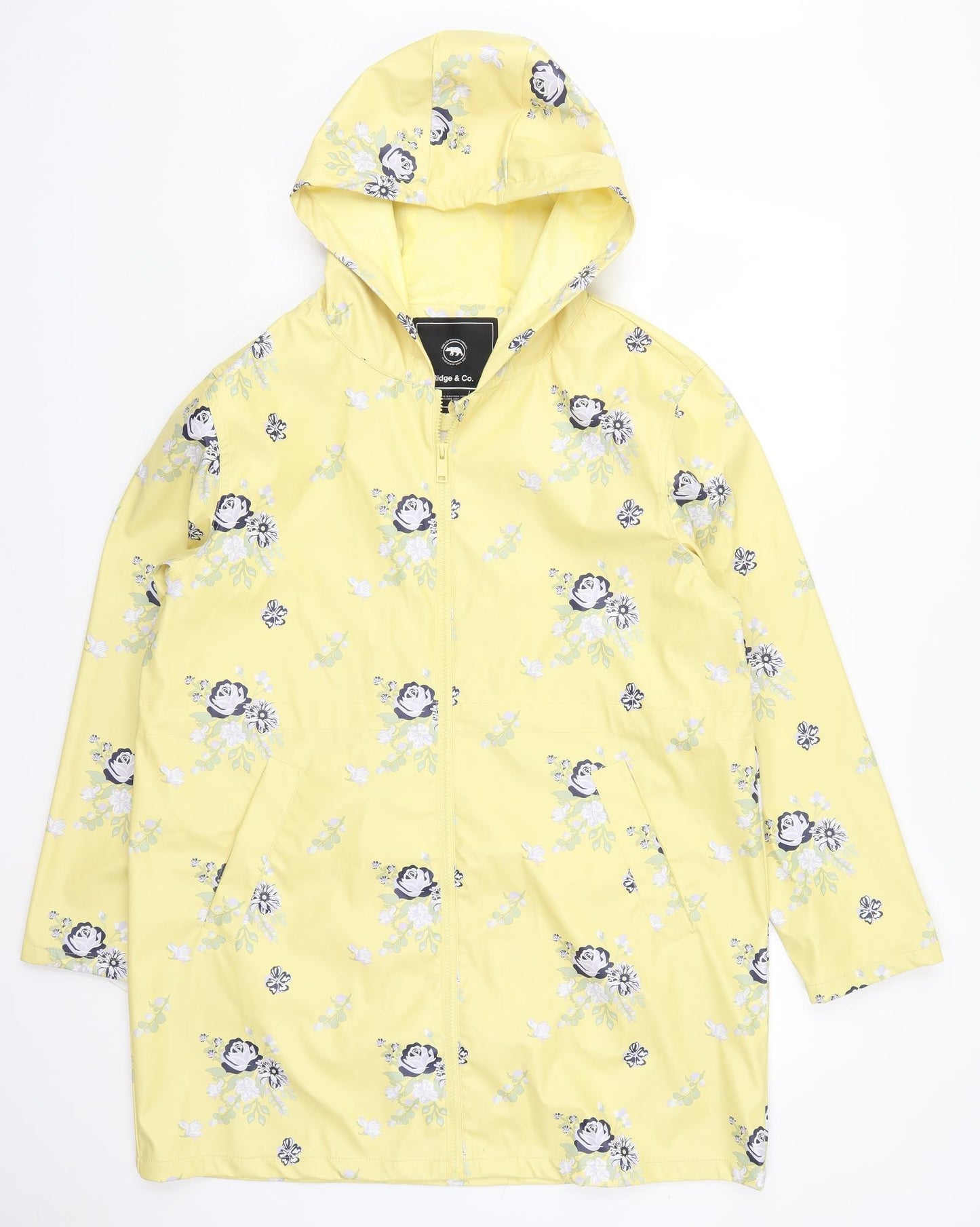 Ridge & Co Womens Yellow Floral  Rain Coat Coat Size 16  Zip