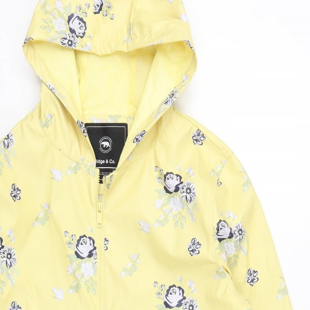 Ridge & Co Womens Yellow Floral  Rain Coat Coat Size 16  Zip