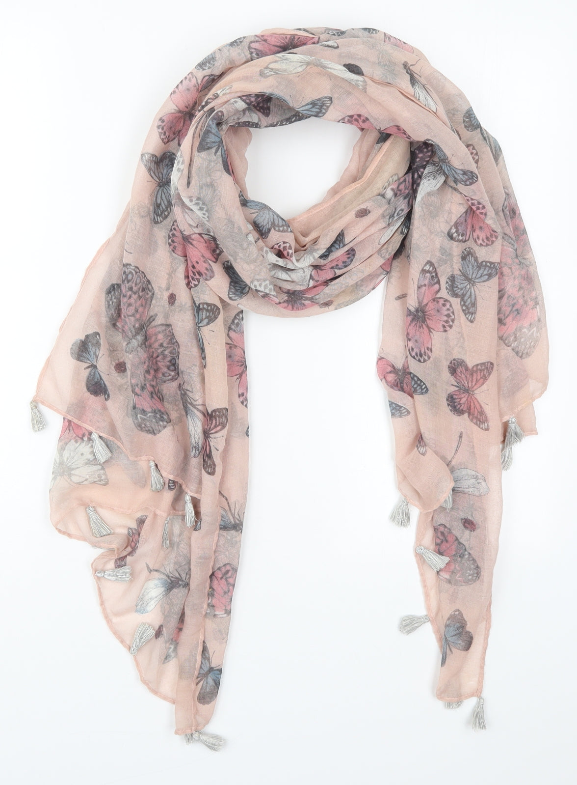 Preworn Womens Pink  Polyester  Scarf    - Butterflies