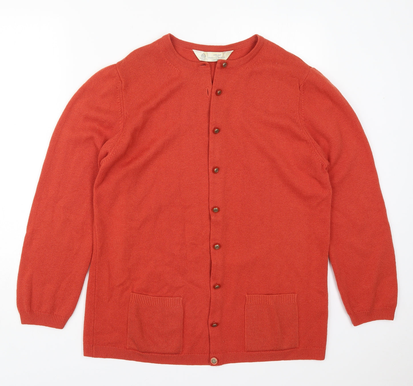 St Michael Womens Orange Round Neck  Wool Cardigan Jumper Size 16