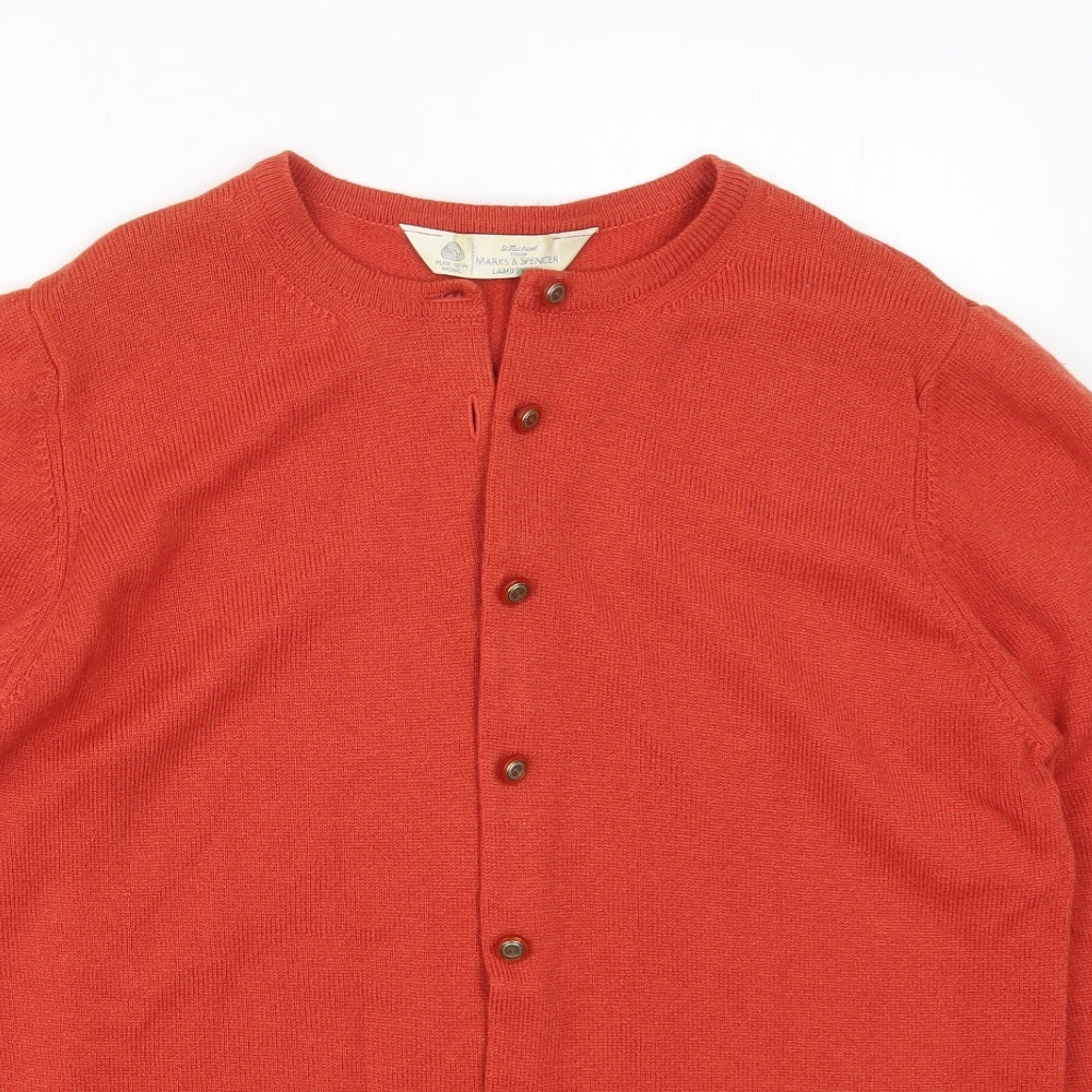 St Michael Womens Orange Round Neck  Wool Cardigan Jumper Size 16