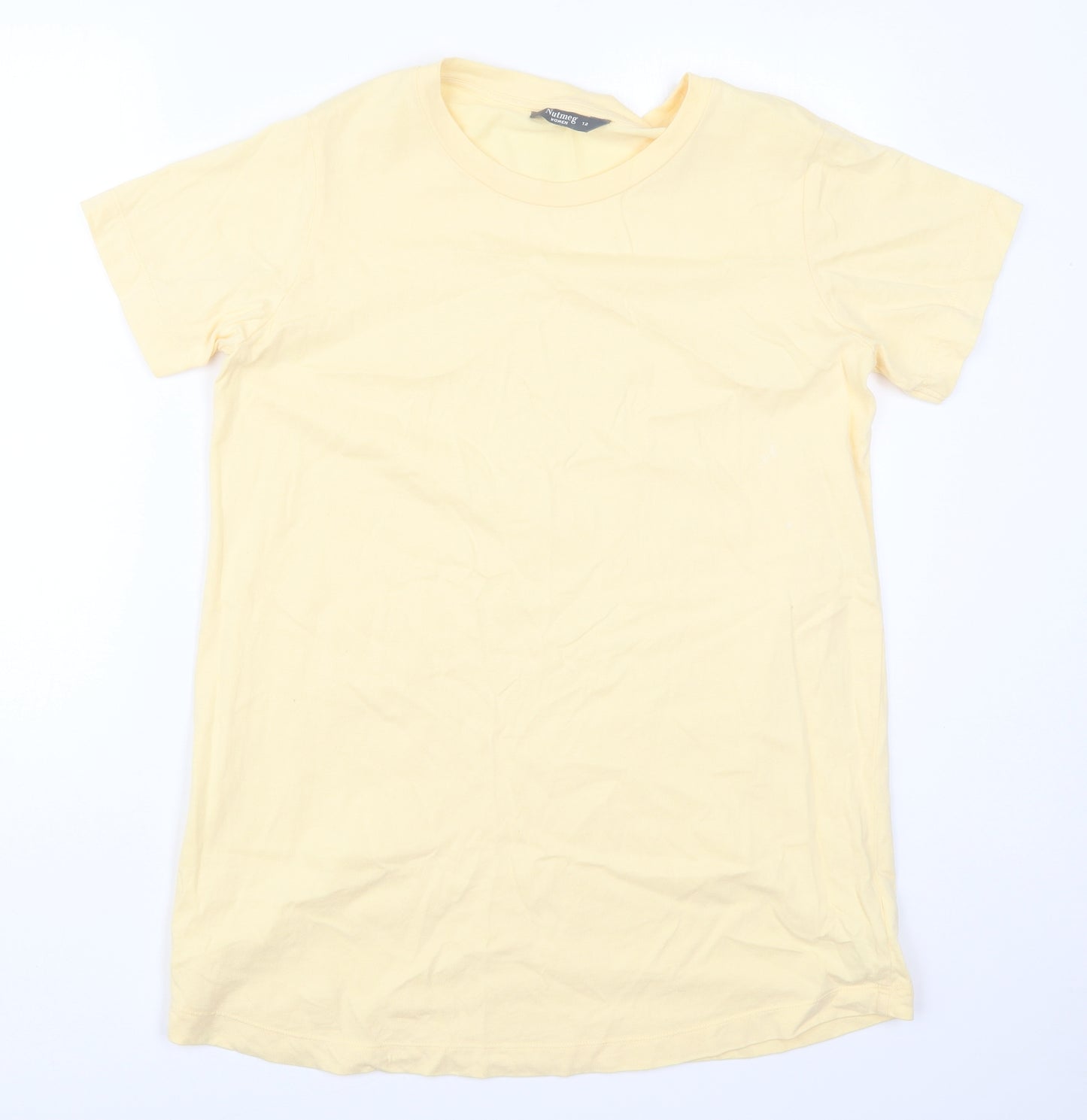 Nutmeg Womens Yellow  Cotton Basic T-Shirt Size 12 Round Neck