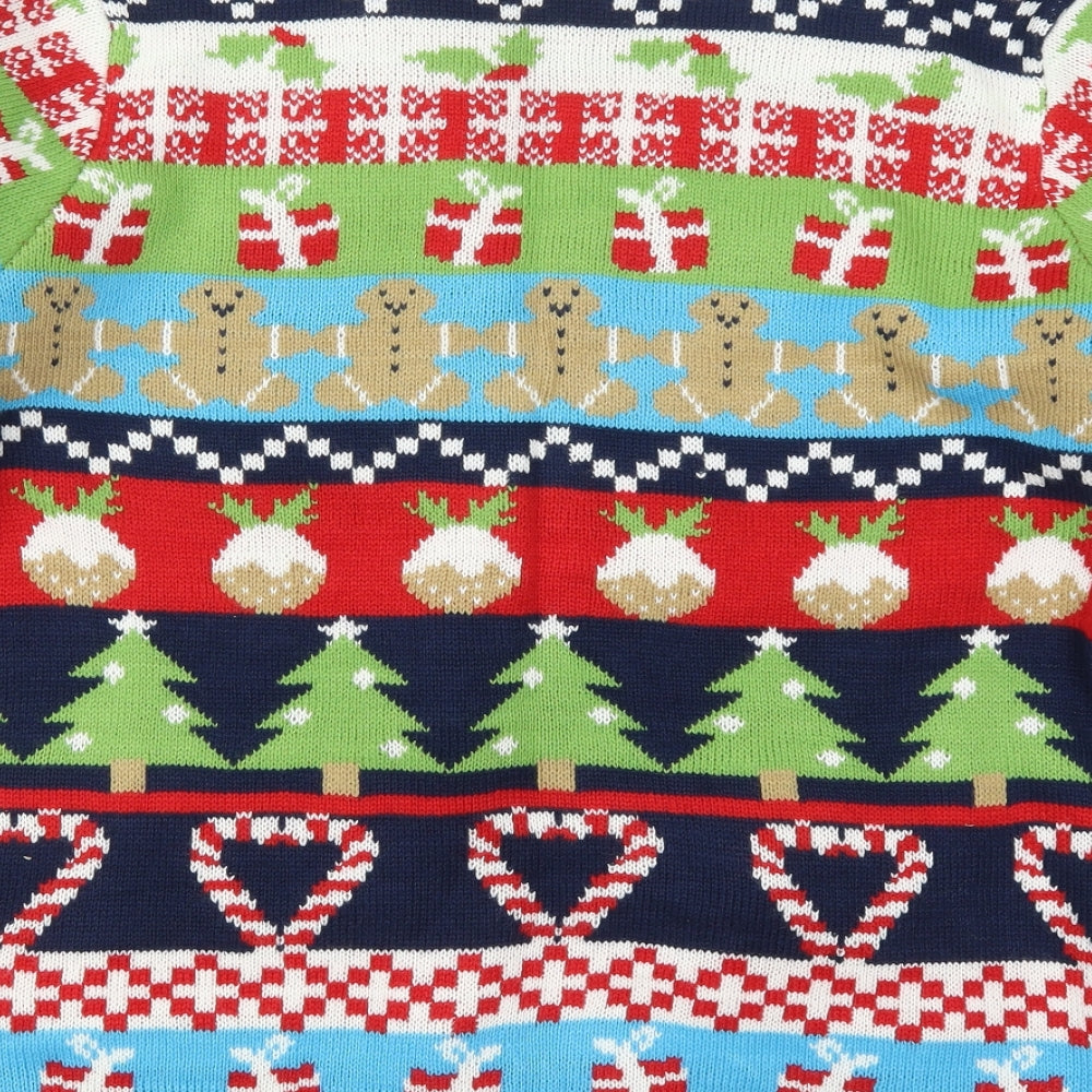 Jingle Bells Mens Multicoloured V-Neck Geometric Acrylic Cardigan Jumper Size L   - Christmas Prints