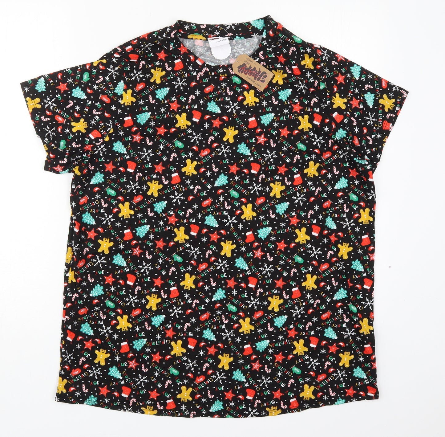 George Womens Multicoloured  Cotton Basic T-Shirt Size L Crew Neck - Christmas Prints