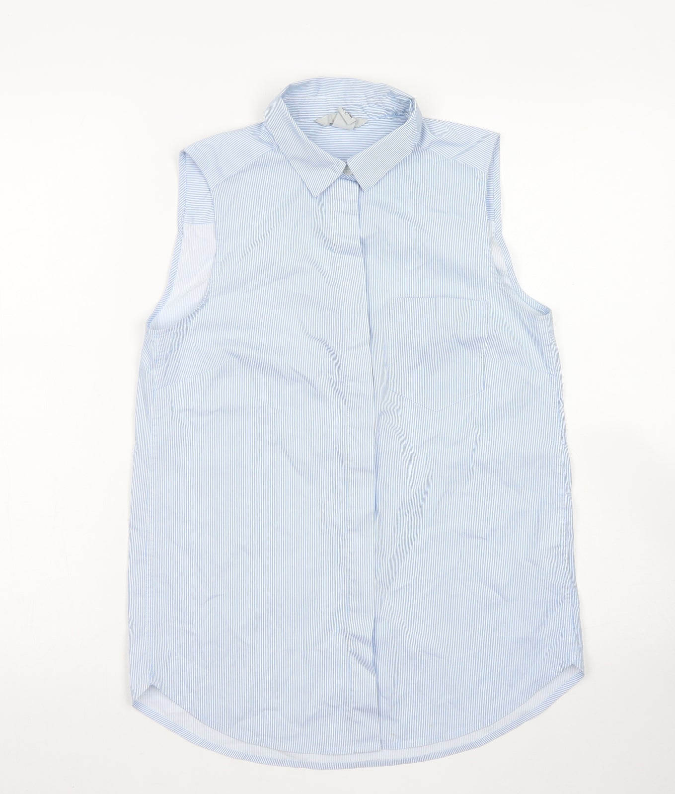 H&M Womens Blue Striped Camel Basic Button-Up Size 6 Collared