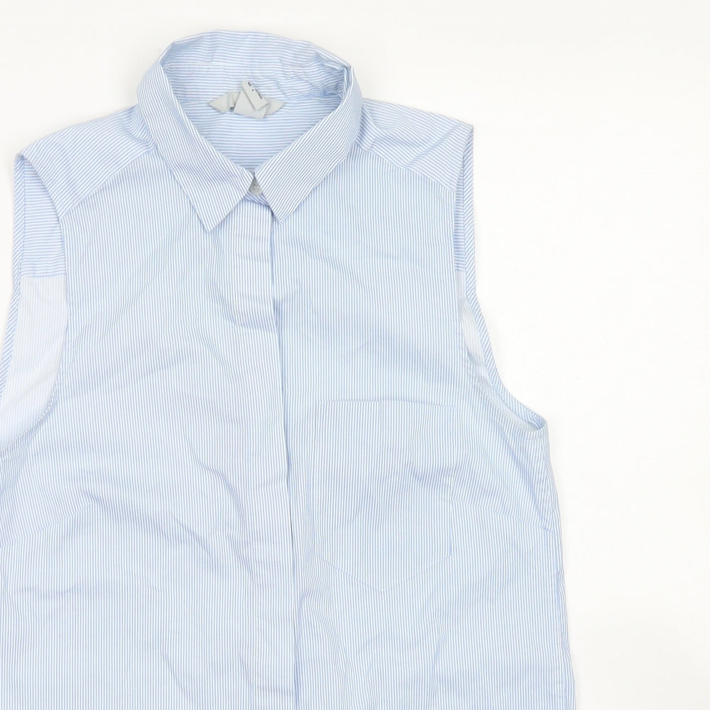 H&M Womens Blue Striped Camel Basic Button-Up Size 6 Collared