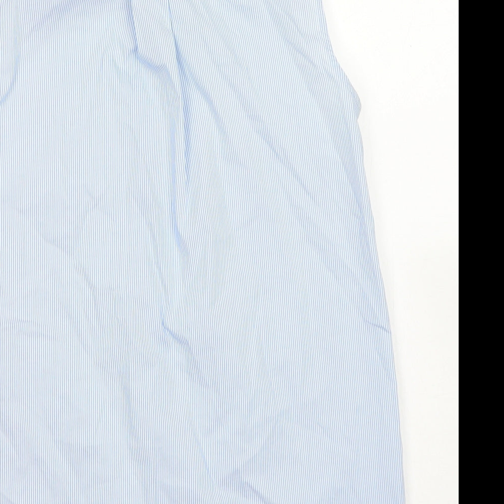 H&M Womens Blue Striped Camel Basic Button-Up Size 6 Collared