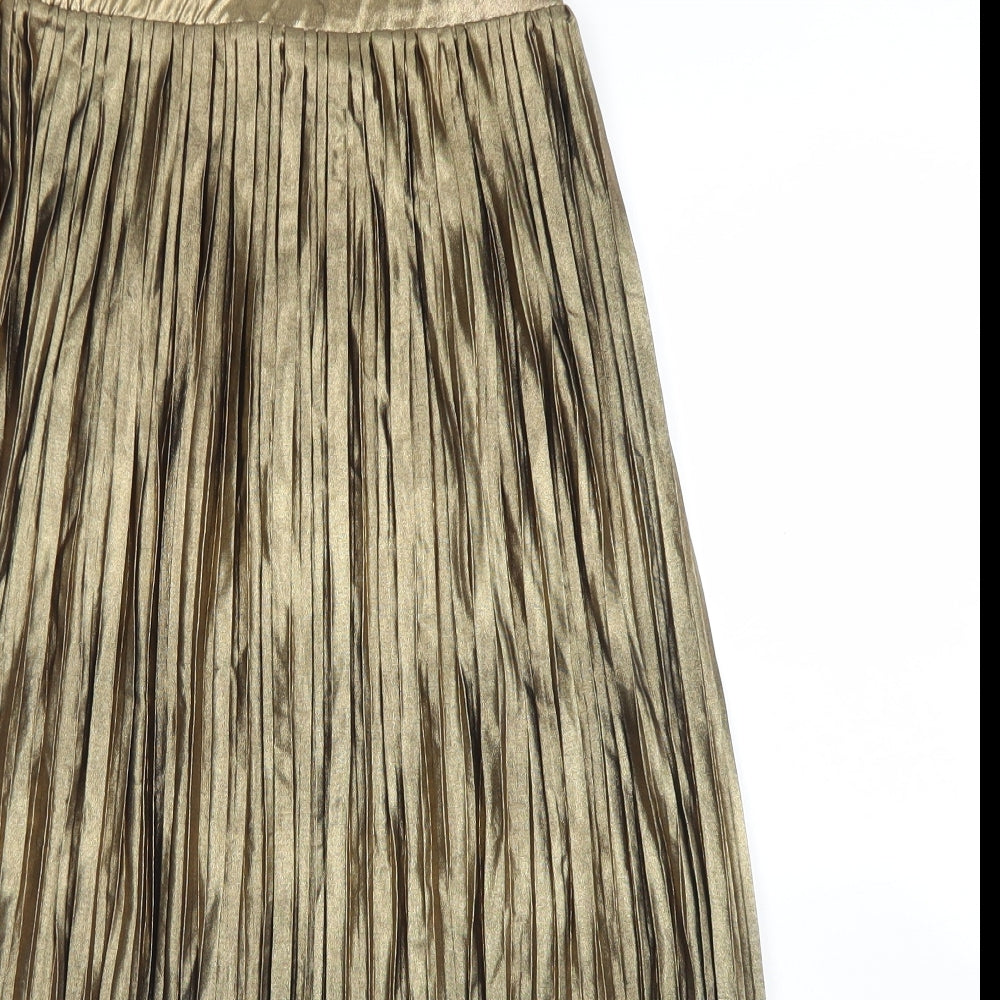 Topshop Womens Gold  Polyester Pleated Skirt Size 6
