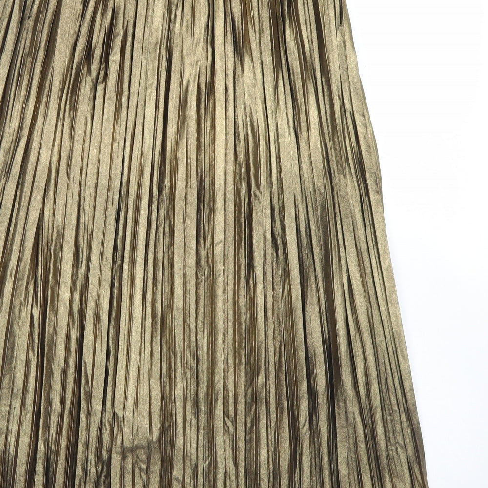 Topshop Womens Gold  Polyester Pleated Skirt Size 6