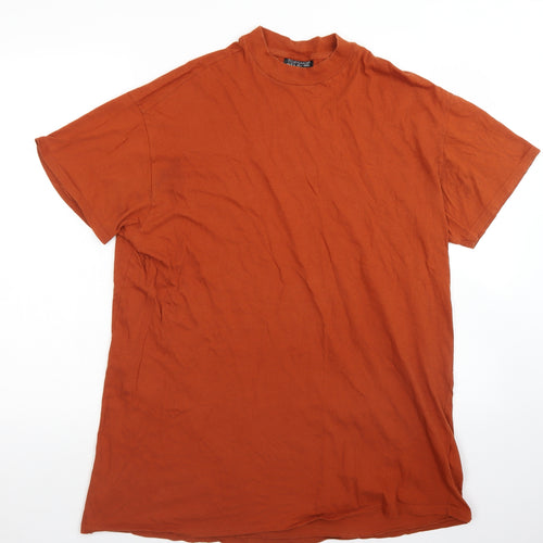 Topshop Womens Brown  Cotton Basic T-Shirt Size XS Crew Neck - Longline