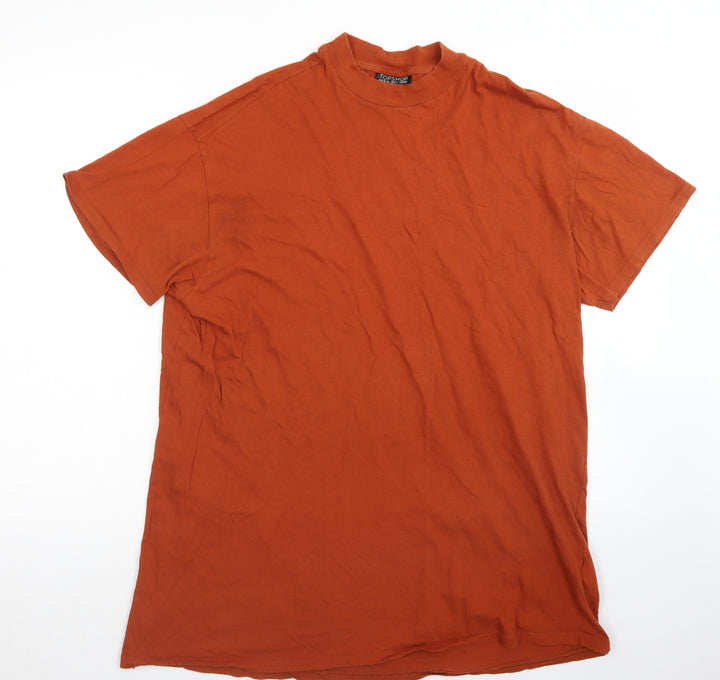 Topshop Womens Brown Cotton Basic T-Shirt Size XS Crew Neck - Longline