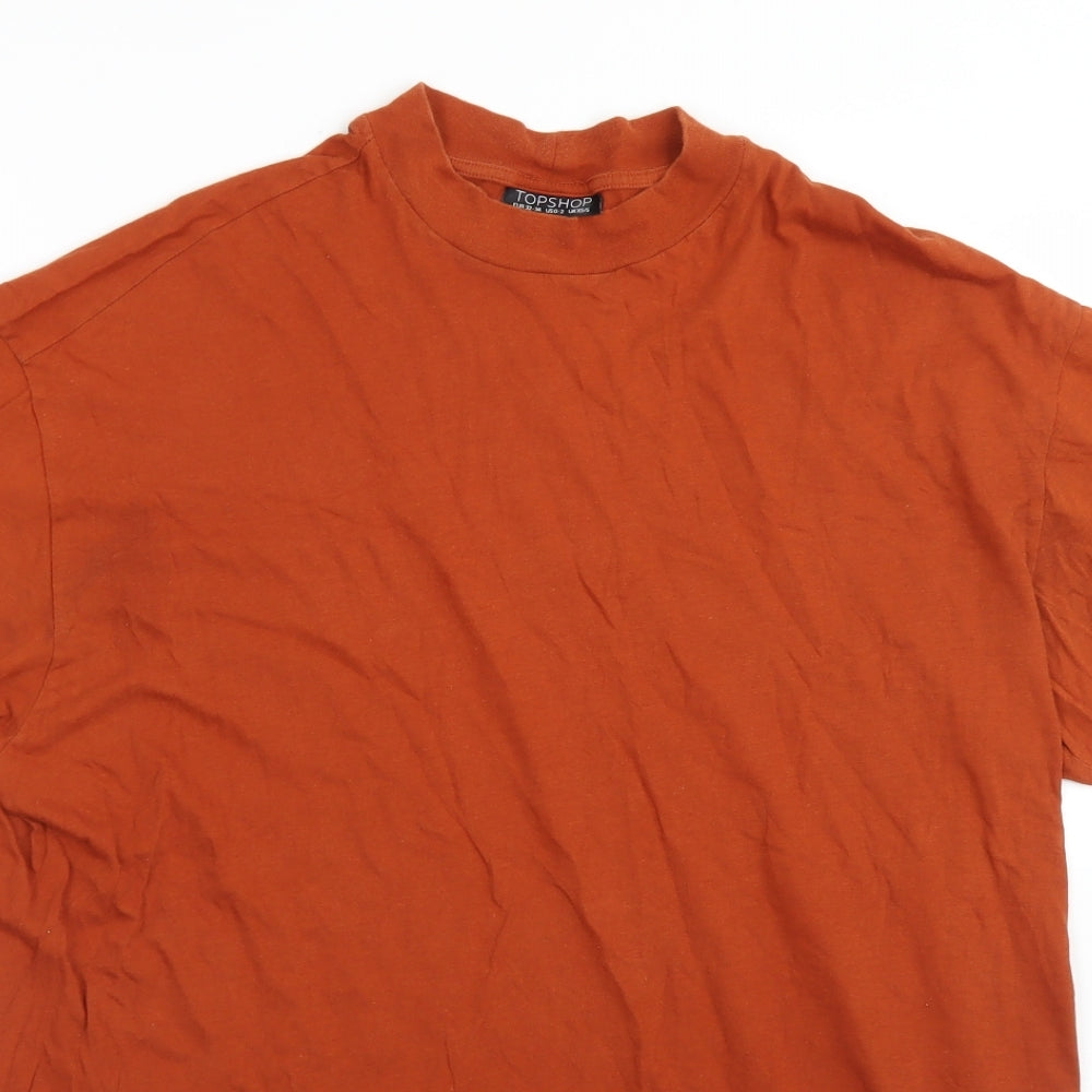Topshop Womens Brown  Cotton Basic T-Shirt Size XS Crew Neck - Longline