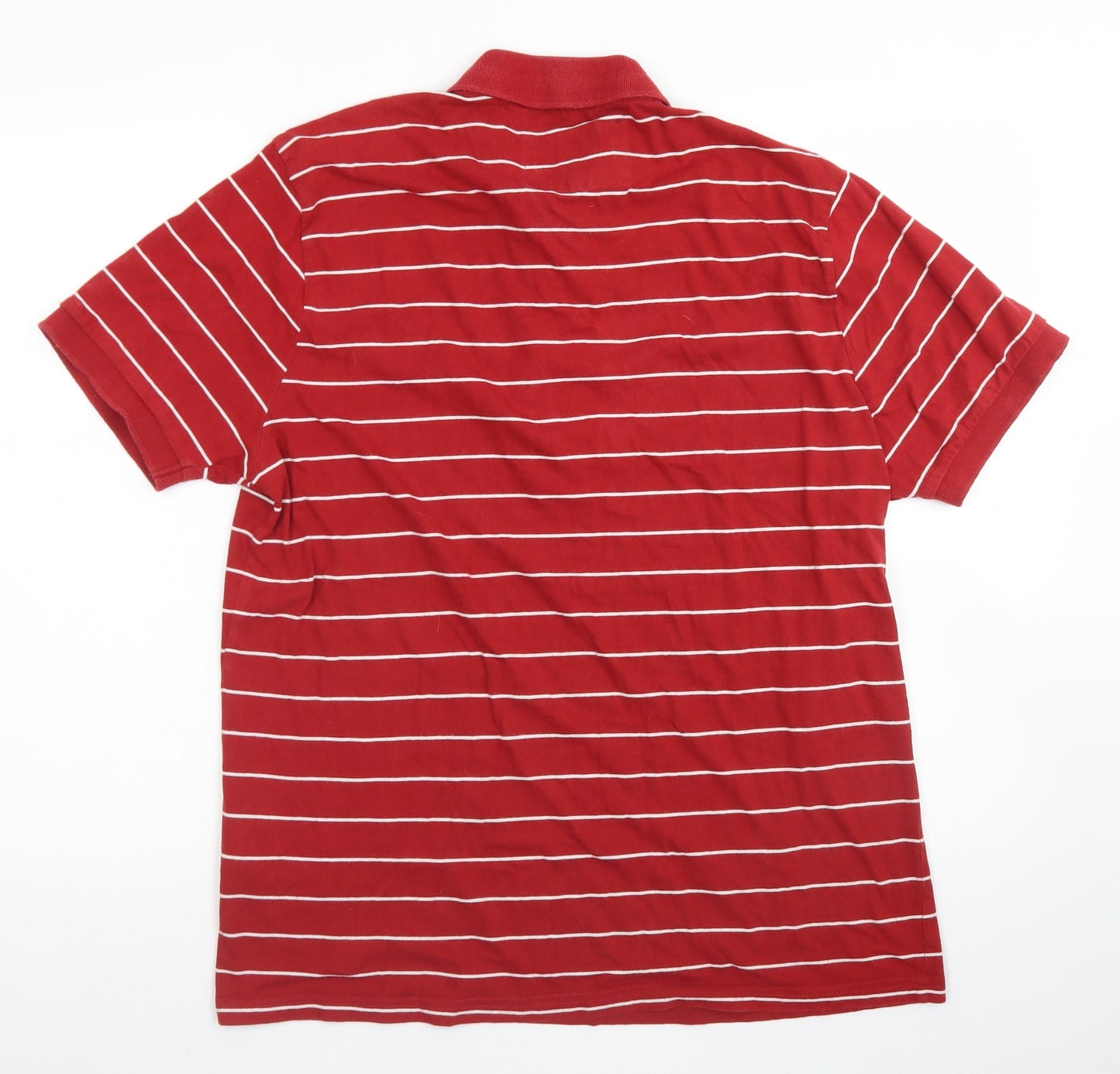 Ben Sherman Mens Red Striped Cotton  Polo Size L Collared Button