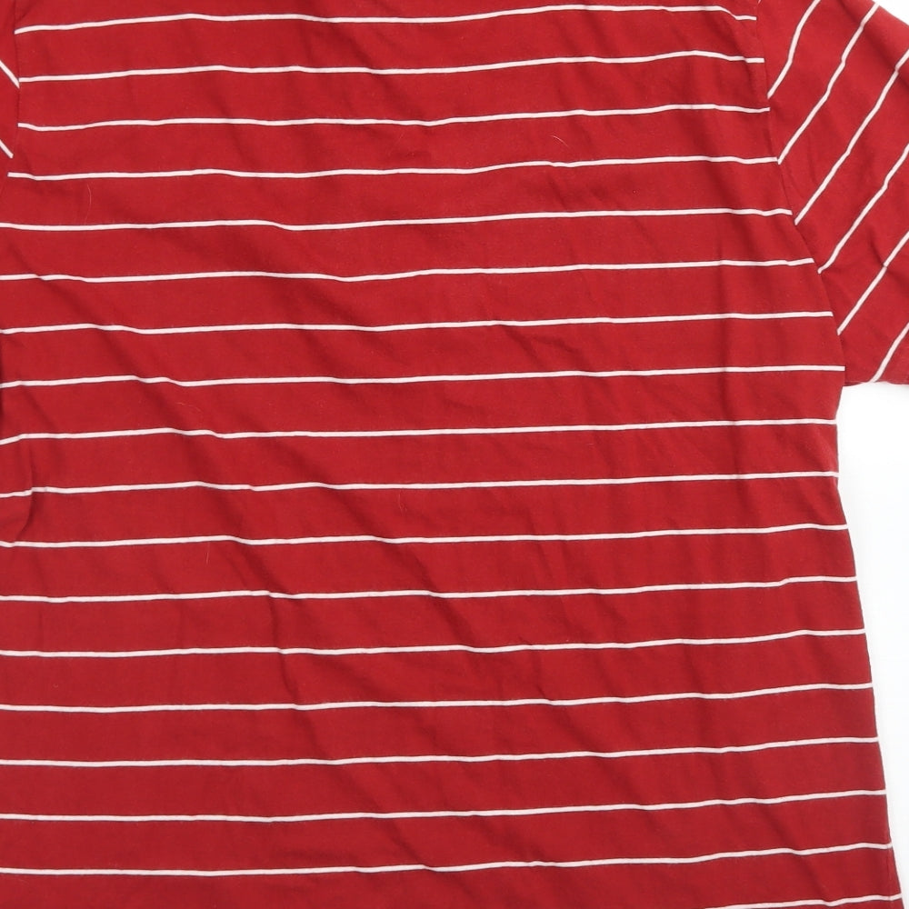 Ben Sherman Mens Red Striped Cotton  Polo Size L Collared Button