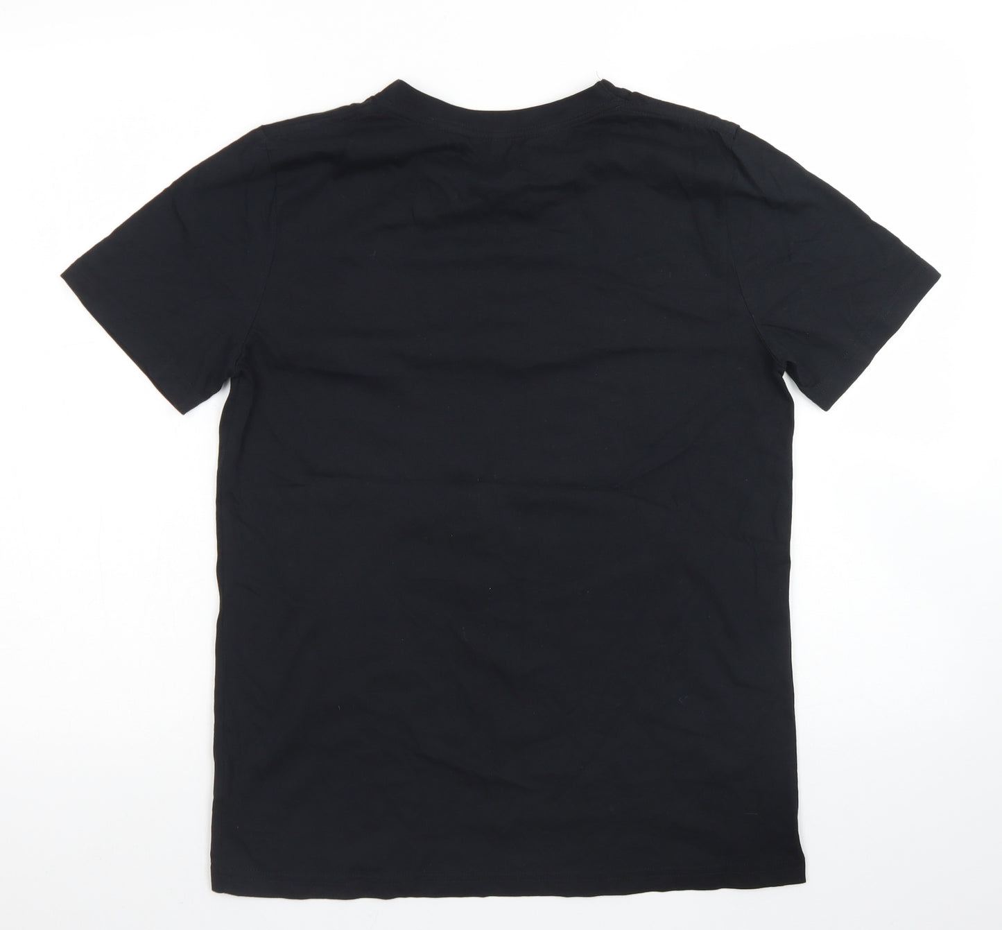 Rapanui Womens Black Floral Cotton Basic T-Shirt Size S Crew Neck