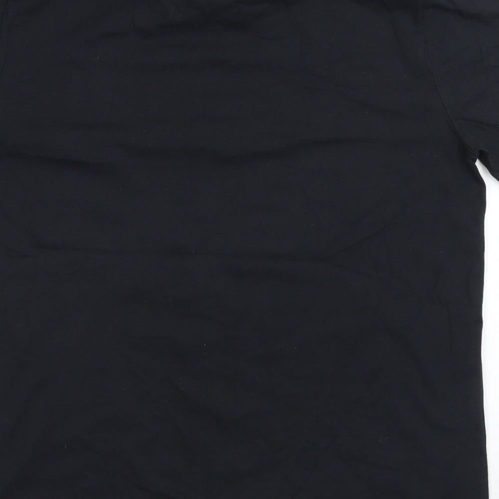 Rapanui Womens Black Floral Cotton Basic T-Shirt Size S Crew Neck