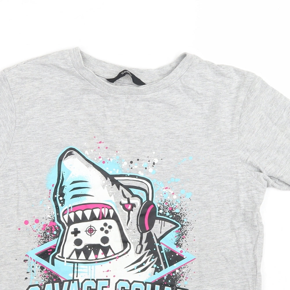 George Boys Grey  Cotton Basic T-Shirt Size 8-9 Years Crew Neck